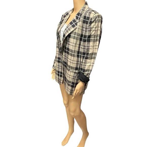 Jones NY Petite Black & Tan Jacket Blazer with Pockets Lined Linen Blend Size 14 - Picture 2 of 7